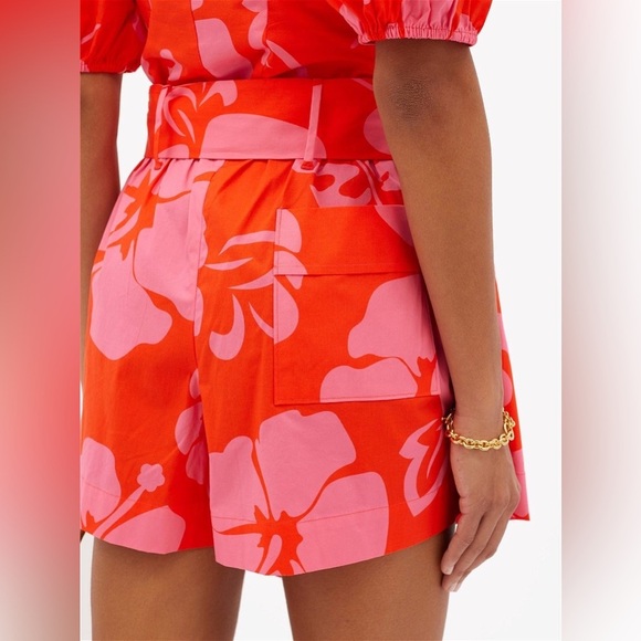STAUD Sage Hibiscus-Print Cotton-Blend Poplin Shorts Size 2 - Picture 4 of 9